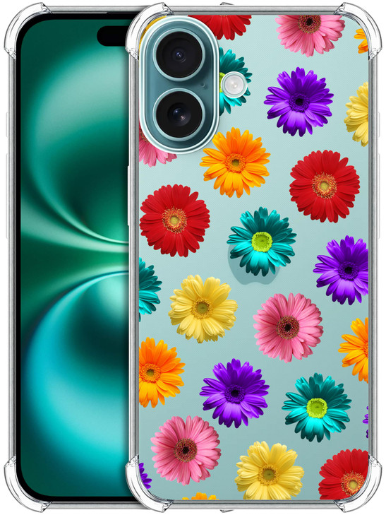 GlamCase Clear Case for iPhone 16 iPhone 16 Clear Case Daisy Flower Multicolor Pattern Design Printed Durable Clear Shoc