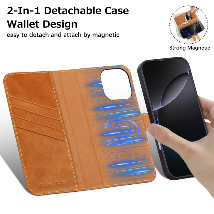 VISOUL Wallet Case for iPhone 16 Pro Max Genuine Leather Detachable 2 in 1 Case Wallet Magnetic Folio Cover Card Holder