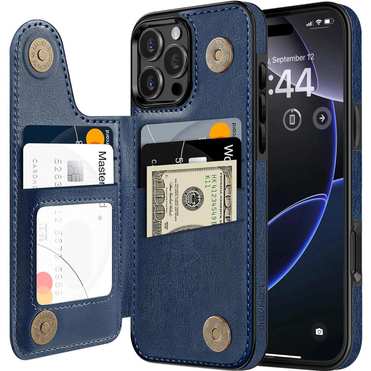 LOHASIC Wallet Case for iPhone 16 Pro Max 5 Card Holder Safe RFID Blocking Vintage PU Leather ProMax Phone Cover to Men