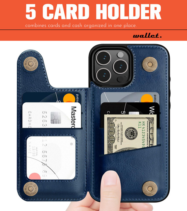 LOHASIC Wallet Case for iPhone 16 Pro Max 5 Card Holder Safe RFID Blocking Vintage PU Leather ProMax Phone Cover to Men