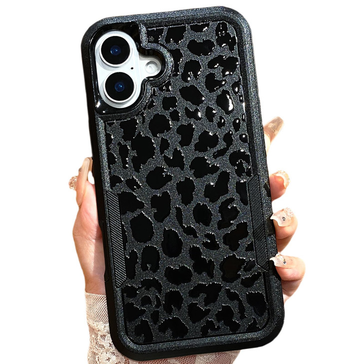 Burmcey Cheetah Print for iPhone 16 Case Black Leopard Heavy Duty Drop Tested Tough Rugged Full Body Protection Shockpro