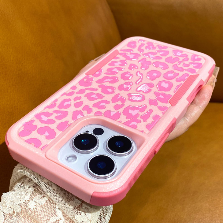 Burmcey Pink Leopard for iPhone 16 Pro Case Cheetah Print Heavy Duty Tough Rugged Full Body Protection Shockproof Protec