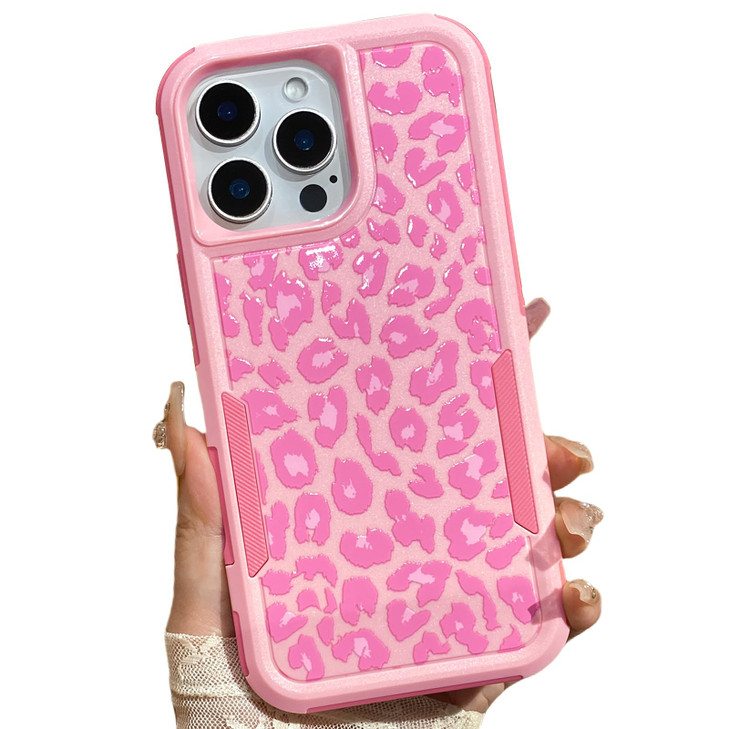 Burmcey Pink Leopard for iPhone 16 Pro Max Case Cheetah Print Heavy Duty Tough Rugged Full Body Protection Shockproof Pr