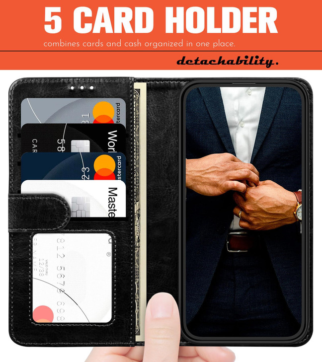 LOHASIC for iPhone 16 Pro Case Wallet with Card Holder 2 in 1 Detachable Phone Case with MagSafe Pu Leather Flip Purse w