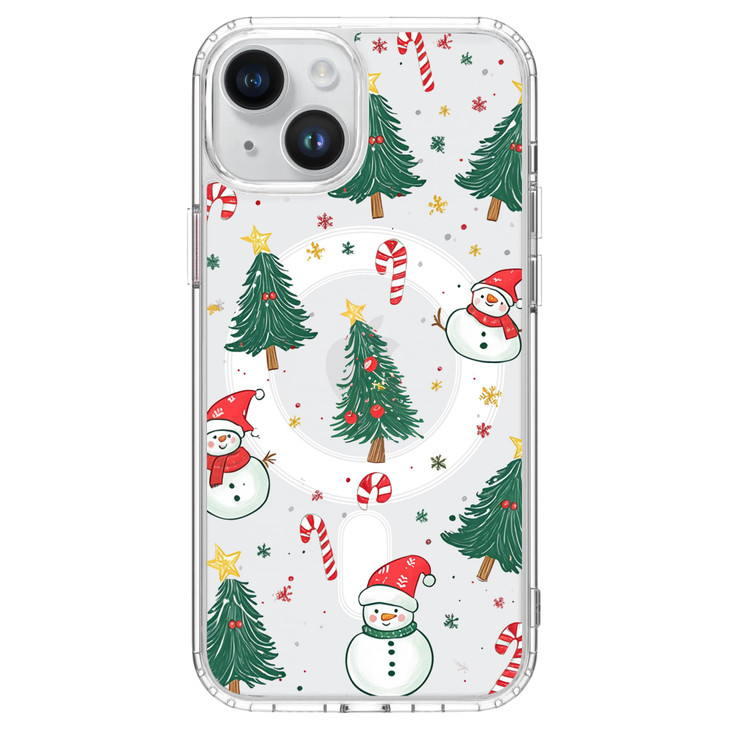 Idocolors for iPhone 16 Pro Max Case Snowman Compatible with MagSafe Xmas Crystal Clear Phone Case for Women and Girls S