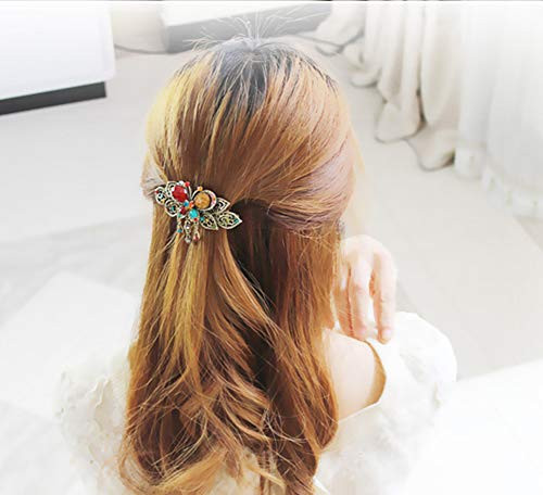 Women Lady Retro Flowers Hair Claw Clip Vintage Alloy Rhinestone Barrette Butterfly Style Hair Clips Beauty Tools (Orange)
