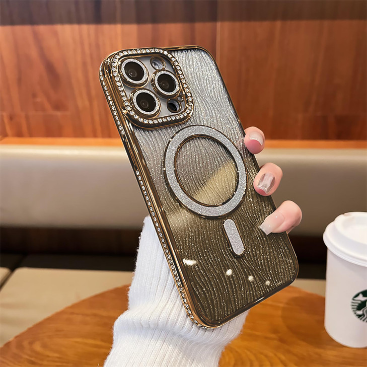 Uioeua for iPhone 16 Pro Magsafe CaseLuxury Plating Glitter Sparkly Diamond Rhinestone Cover with Camera Protector for W
