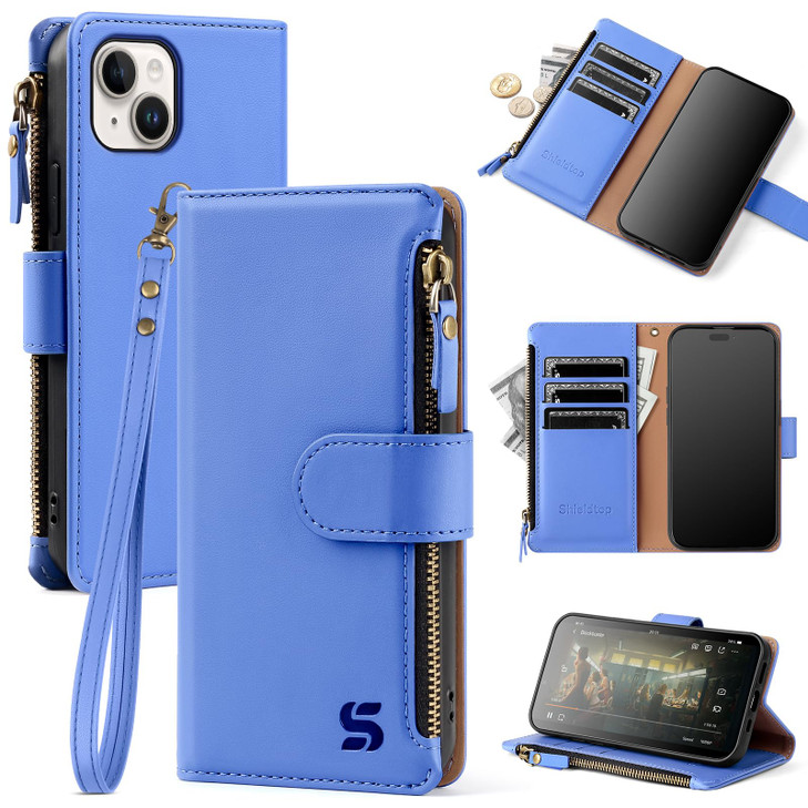 Shieldtop Compatible with iPhone 14 Plus Wallet Case with Card HolderWomen Men RFID Blocking PU Leather Flip Cover Wrist