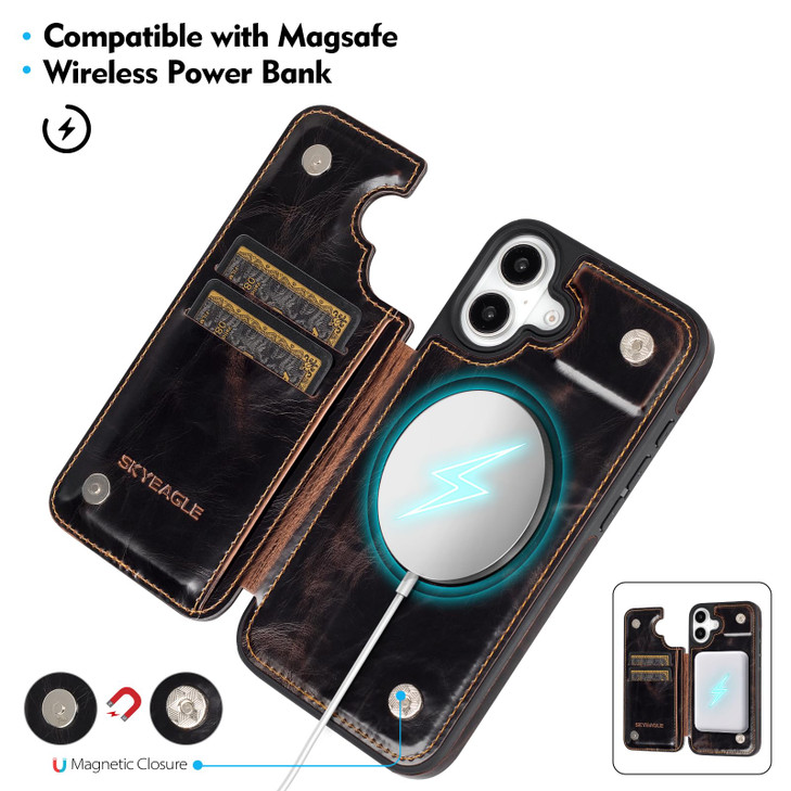 SkyEagle Compatible with Magsafe for iPhone 16 Plus Wallet Case with Card HolderWomen Men Phone Case PU Leather Kickstan