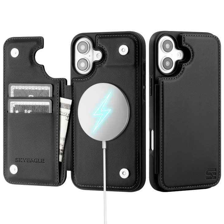SkyEagle Compatible with Magsafe for iPhone 16 Plus Wallet Case with Card HolderWomen Men Phone Case PU Leather Kickstan