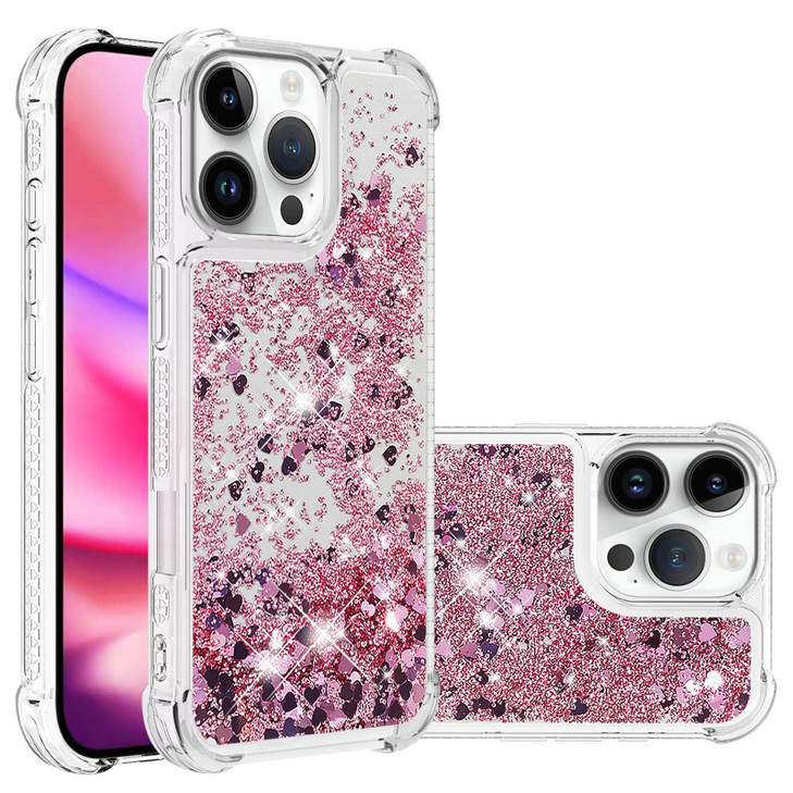 LEMAXELERS Compatible with iPhone 16 Pro 2024 Glitter Case Clear Flowing Liquid Quicksand Case Girly Women Sparkly Bling