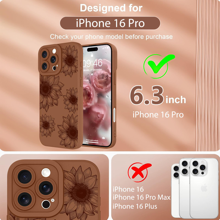 OOK Floral Case for iPhone 16 Pro Case Cute Sunflower Floral Blooms Design Soft TPU Shockproof Protective for Women Girl
