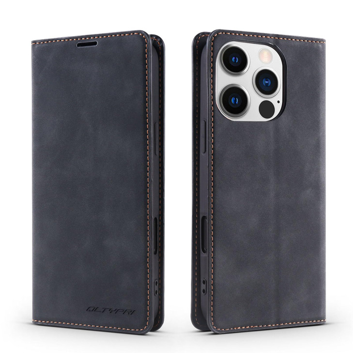 QLTYPRI Case for iPhone 16 Pro Premium PU Leather Cover TPU Bumper with Card Holder Kickstand Hidden Magnetic Adsorption