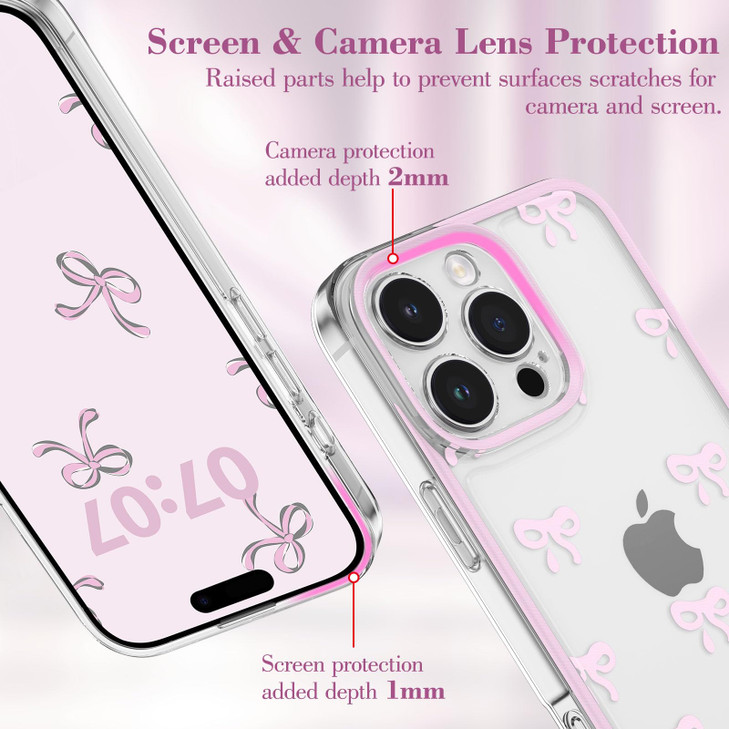 EYZUTAK Case for iPhone 16 Pro Max Clear Cute Ribbon Bowknot Pattern Aesthetic Transparent Phone Case Raised Camera Prot