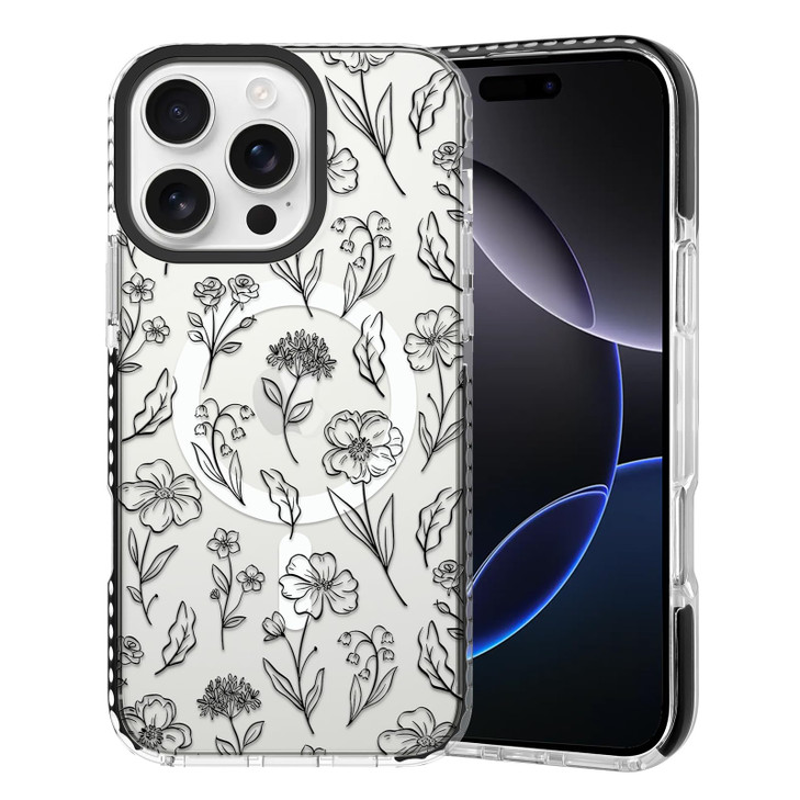 SAKUULO Floral Case for iPhone 16 Pro Clear Slim Soft Silicone Shockproof Case with Flower Branch Pattern Compatible wit