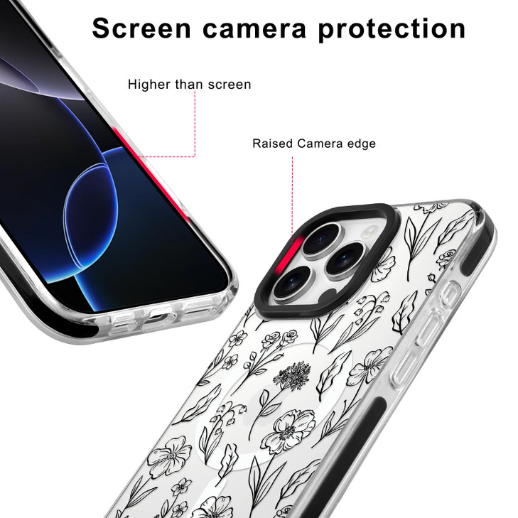 SAKUULO Floral Case for iPhone 16 Pro Clear Slim Soft Silicone Shockproof Case with Flower Branch Pattern Compatible wit