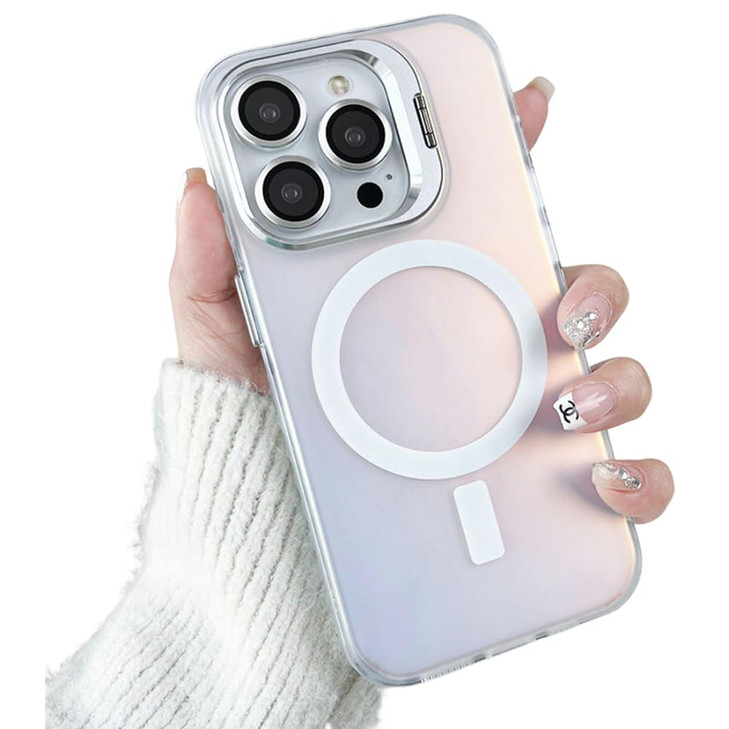 ZinLyuen for iPhone 16 Pro Max Case Magnetic Compatible with MagSafe Upgraded Lens Stand with Camera Protector Iridescen