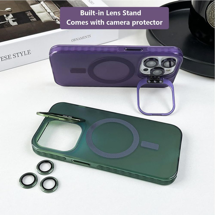 ZinLyuen for iPhone 16 Pro Max Case Magnetic Compatible with MagSafe Upgraded Lens Stand with Camera Protector Iridescen