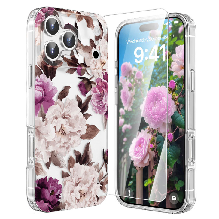 MILPROX Compatible with iPhone 17 Pro Max Flowers Case 69 inch Cute Pretty Floral Pattern Clear Girly Design for Women G