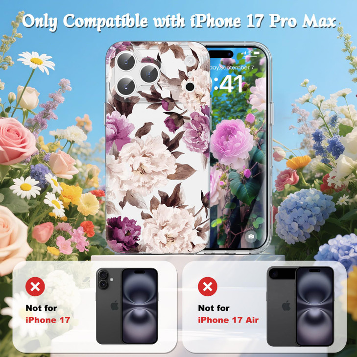 MILPROX Compatible with iPhone 17 Pro Max Flowers Case 69 inch Cute Pretty Floral Pattern Clear Girly Design for Women G