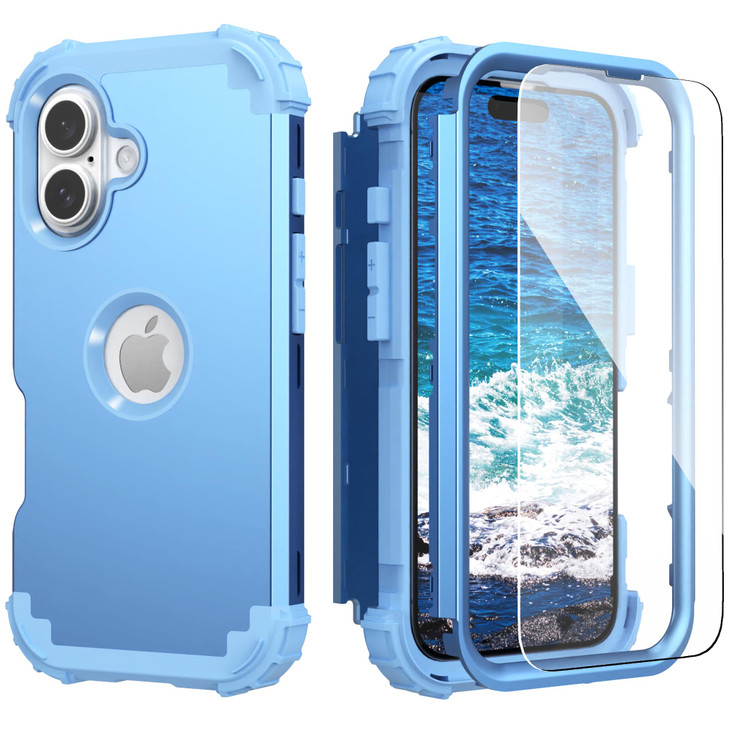 IDweel for iPhone 16 Case with Screen Protector 3 in 1 Shockproof Slim Fit Hybrid Heavy Duty Hard PC Cover Soft Silicone