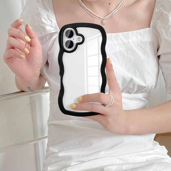 UEEBAI Wave Frame Clear Case for iPhone 16 Plus Curly Clear Phone Case Cute Wavy Phone Case for Girl Slim Fit Shockproof