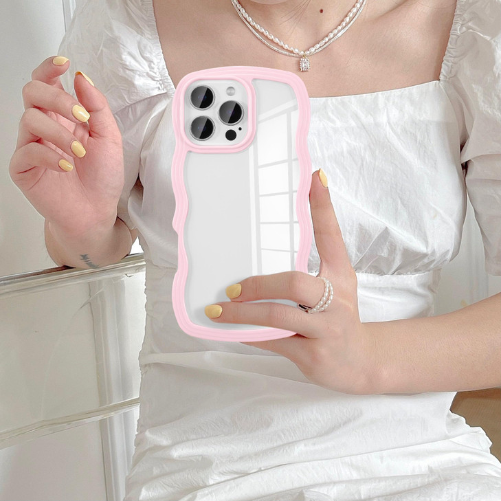 UEEBAI Wave Frame Clear Case for iPhone 16 Pro Curly Clear Phone Case Cute Wavy Phone Case for Girl Slim Fit Shockproof