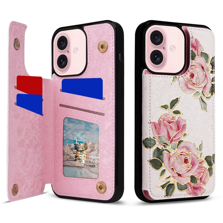 UEEBAI Wallet Case for iPhone 16 with Card Holders PU Leather Cover Kickstand RFID Blocking Double Magnetic Clasp Riliev