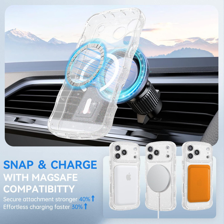 BENTOBEN Magnetic for iPhone 17 Pro Max CaseClear Crystal Glitter Curly Wave Edge Compatible with MagSafe Slim Sparkly S