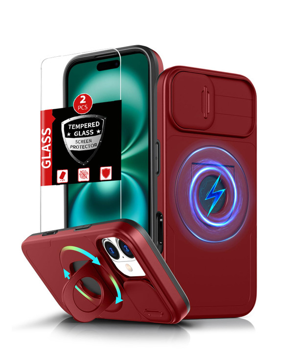FRLMOOES for iPhone 16 Case Magnetic Compatible with MagSafe Wireless Chargingwith 2 Screen ProtectorsBuiltin Kickstand