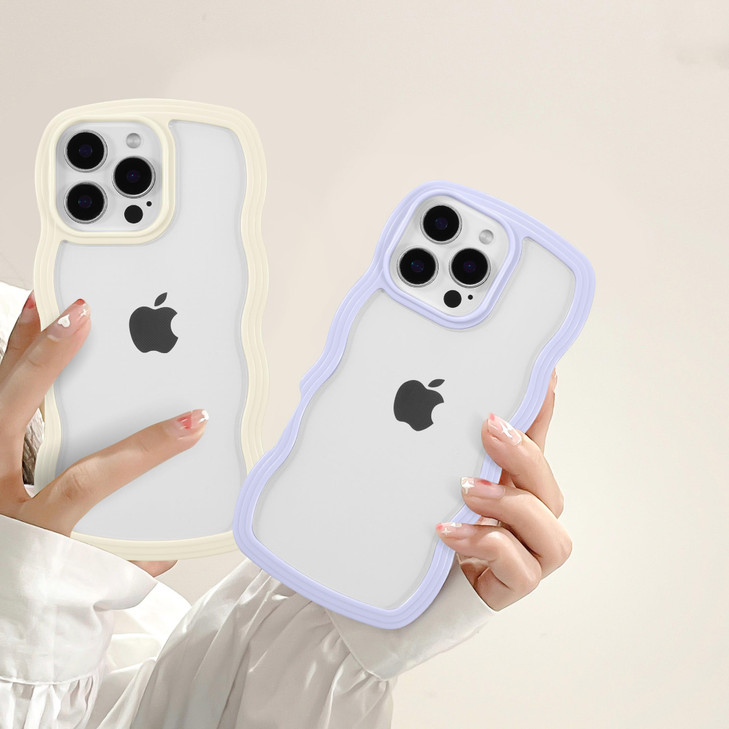 QLTYPRI Compatible with iPhone 16 Pro Case Cute Curly Wave Frame Clear Case for Girls Women Transparent Soft Silicone TP