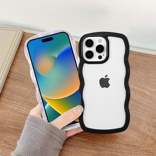 QLTYPRI Compatible with iPhone 16 Pro Max Case Cute Curly Wave Frame Clear Case for Girls Women Transparent Soft Silicon