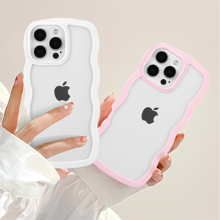 QLTYPRI Compatible with iPhone 16 Pro Max Case Cute Curly Wave Frame Clear Case for Girls Women Transparent Soft Silicon