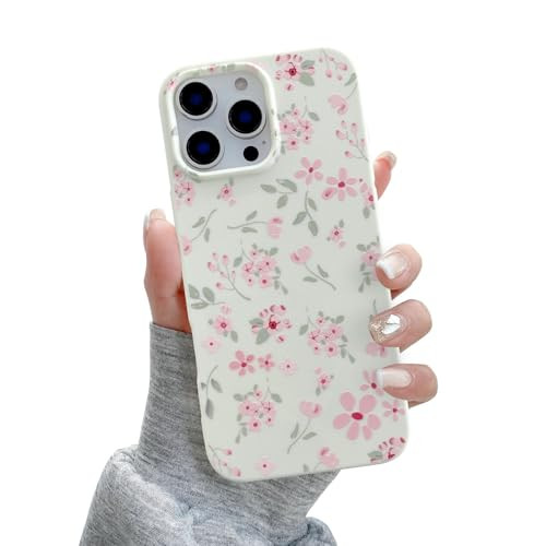 QLTYPRI for iPhone 16 Pro Case Cute Pink Floral Flower Pattern Aesthetic Phone Case Raised Camera Protection Soft Slim T