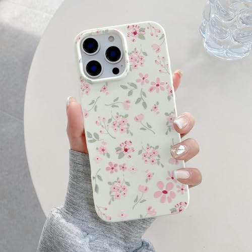 QLTYPRI for iPhone 16 Pro Case Cute Pink Floral Flower Pattern Aesthetic Phone Case Raised Camera Protection Soft Slim T