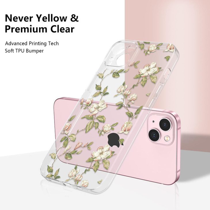 ZTOFERA Compatible with iPhone 15 Plus Case for Girls Women Floral Flower Pattern Design Silicone Case Slim Shockproof T