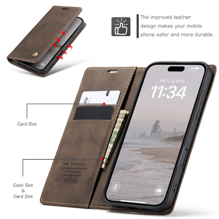 QLTYPRI for iPhone 16 Plus Case Wallet with Card Holder Vintage PU Leather Kickstand Magnetic Closure Shockproof Folio B