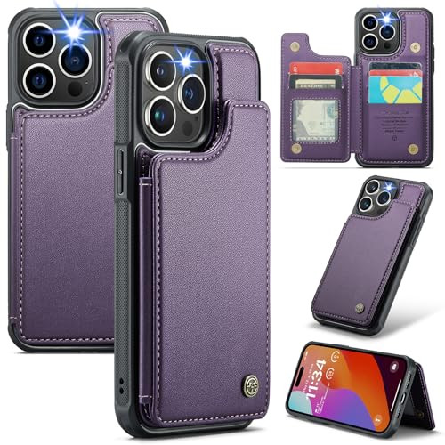 XIMAND for iPhone 15 Pro Max Case with RFID Blocking and 5 Credit Card Holder Premium Durable Slim Leather Magnetic Clas