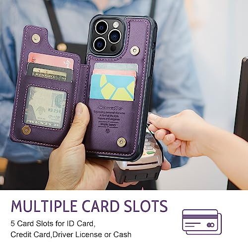 XIMAND for iPhone 15 Pro Max Case with RFID Blocking and 5 Credit Card Holder Premium Durable Slim Leather Magnetic Clas