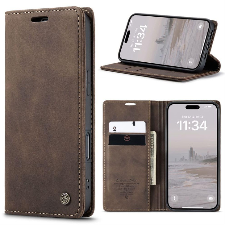 XIMAND for iPhone 16 Pro Max Case RFID Blocking with Kickstand 2 Credit Card Slot and Cash Slot Magnetic Closure Wireles