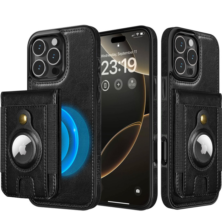 LOHASIC for iPhone 16 Pro Max Wallet Case Premium Leather Detachable Card Slots Back Cover with Airtag Holder Design Com