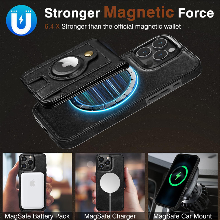 LOHASIC for iPhone 16 Pro Max Wallet Case Premium Leather Detachable Card Slots Back Cover with Airtag Holder Design Com
