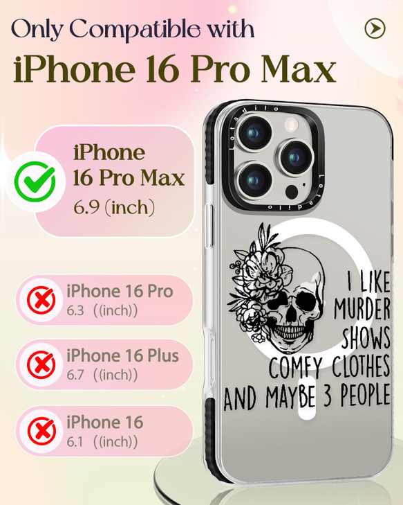 Lotadilo Case for iPhone 16 Pro Max Case Compatible with Magsafe Ring Holder Stand for Women Skull Design TPU Phone Cove