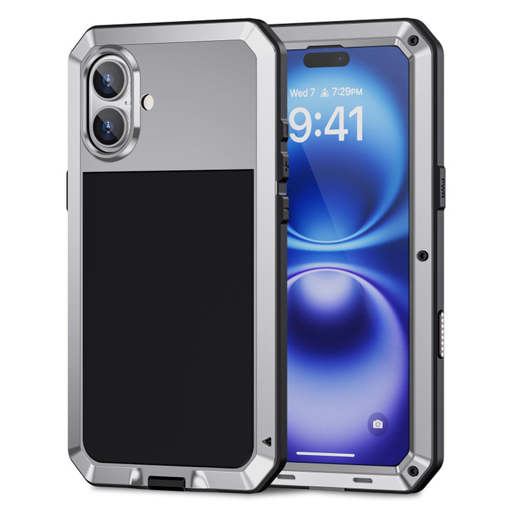 Lanhiem for iPhone 16 Case Metal Heavy Duty Shockproof Tough Rugged Case with Builtin Glass Screen Protector 360 Full Bo