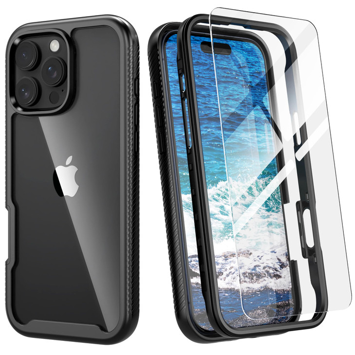 IDweel for iPhone 16 Pro Case Sturdy Shockproof Case with Tempered Glass Screen Protector Heavy Duty Protection Shock Re