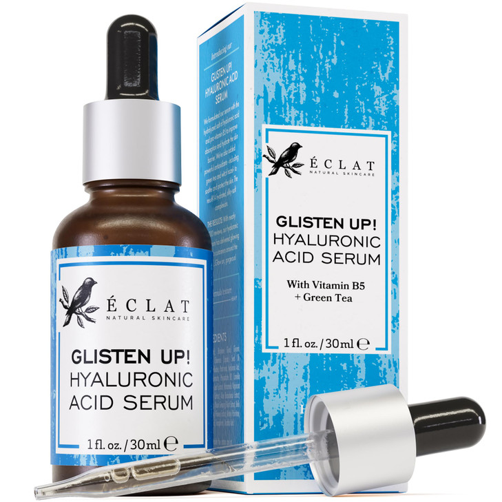 Eclat Skincare Hydrating Hyaluronic Acid Serum for Face  2.5% Hyaluronic Acid + 3% B5, Green Tea & Jojoba Oil - Moisturizing & Plumping Formula for