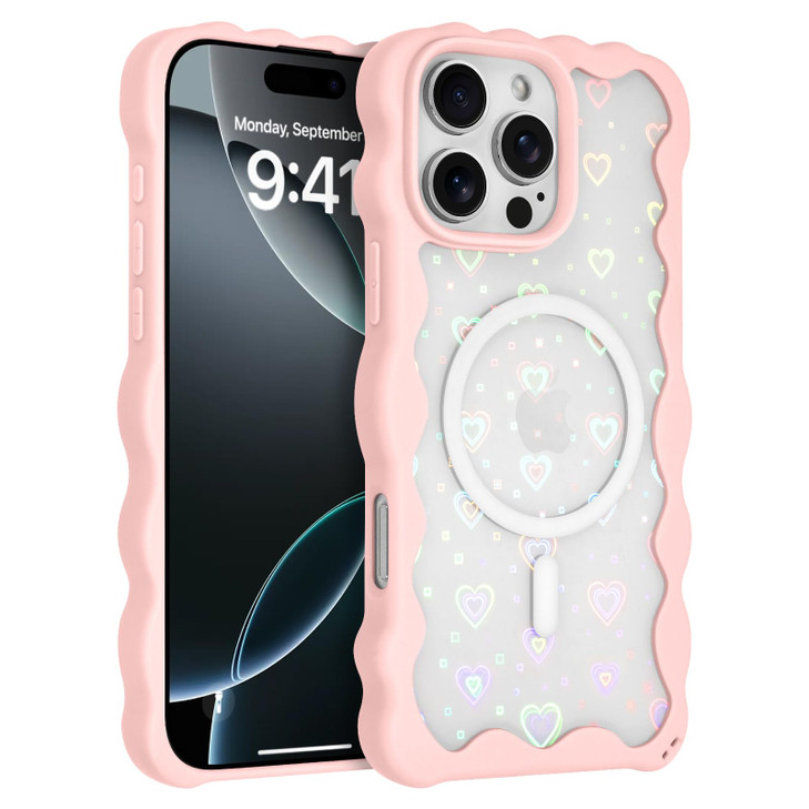 AIGOMARA for iPhone 16 Pro Case Compatible with MagSafe Distinct Cute Love Heart Pattern Design for Women Girl Wavy Edge