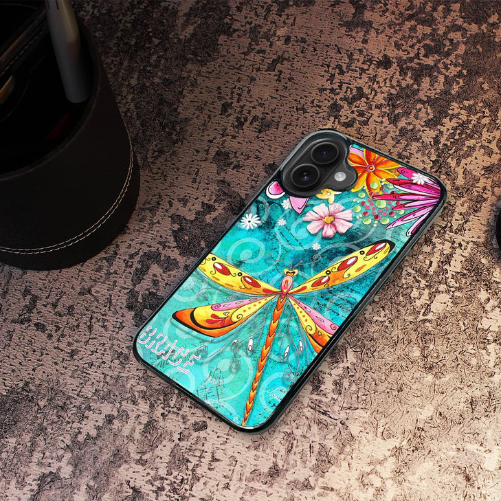 AJOURTEK for iPhone 16 Plus Durable Protective Soft Back Case Phone Cover HOT12284 Flower Dragonfly