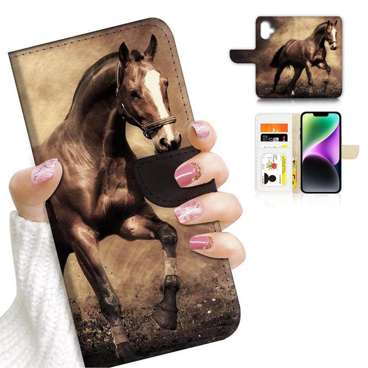 AJOURTEK for iPhone 16 Plus Designed Flip Wallet Phone Case Cover A8363 Brown Horse