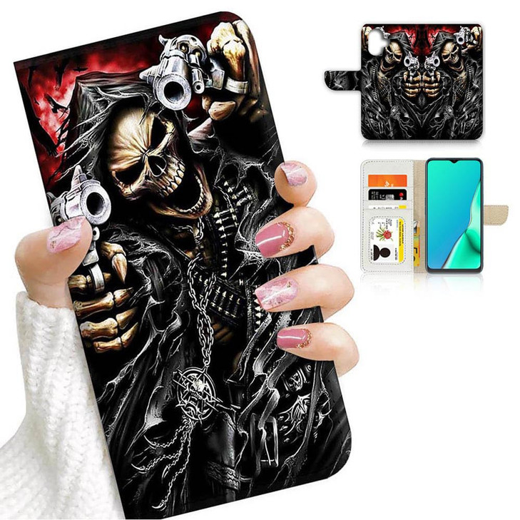 AJOURTEK for iPhone 16 Plus Designed Flip Wallet Phone Case Cover A24316 Horror Skeleton